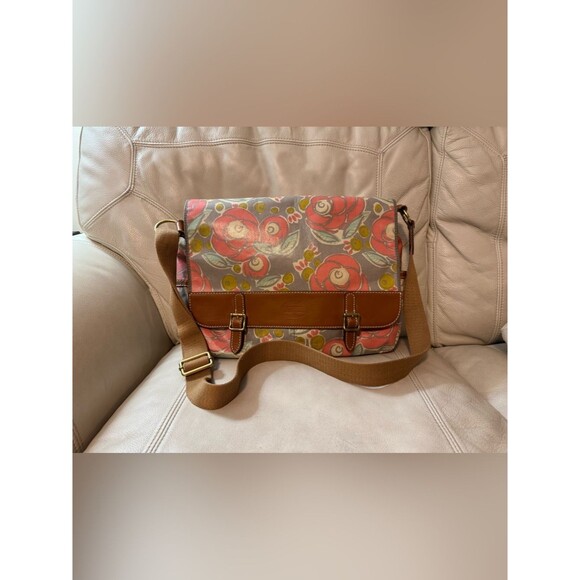 Fossil Handbags - Fossil Messenger Bag Crossbody Coated Canvas Leather Trim Floral